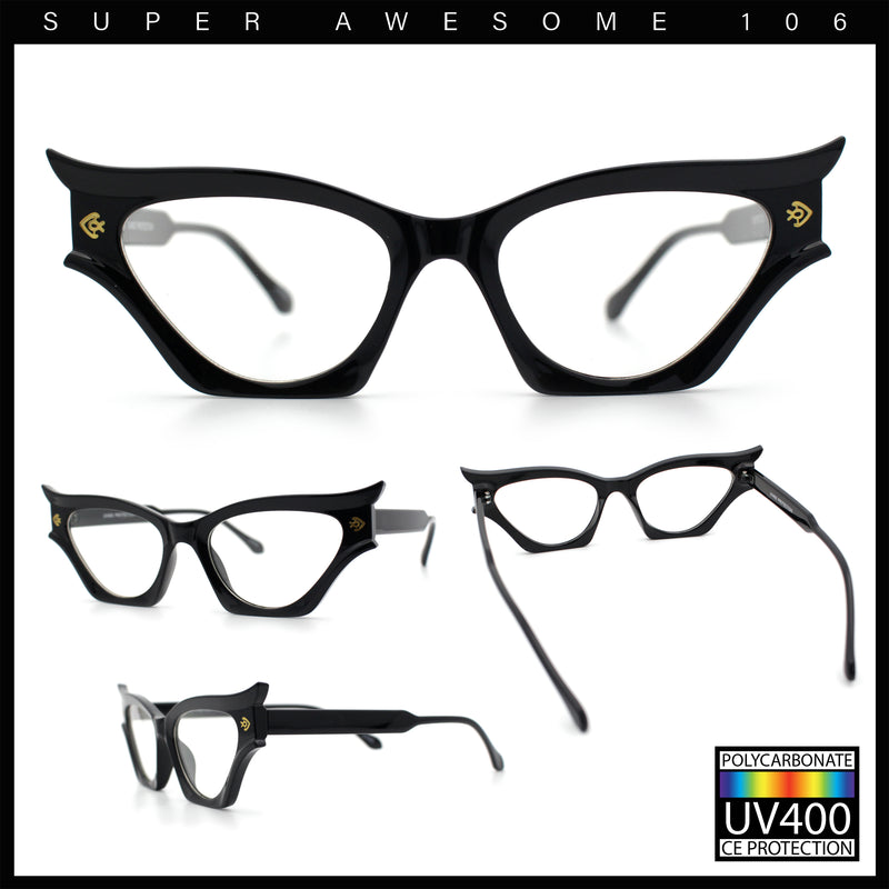 Womens Rich Golden Age Opulent Gothic Cat Eye Clear Lens Plastic Eyeglasses
