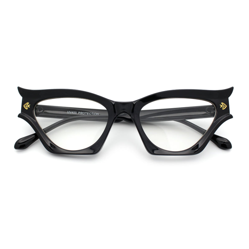 Womens Rich Golden Age Opulent Gothic Cat Eye Clear Lens Plastic Eyeglasses