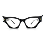 Womens Rich Golden Age Opulent Gothic Cat Eye Clear Lens Plastic Eyeglasses