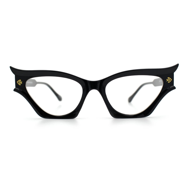Womens Rich Golden Age Opulent Gothic Cat Eye Clear Lens Plastic Eyeglasses