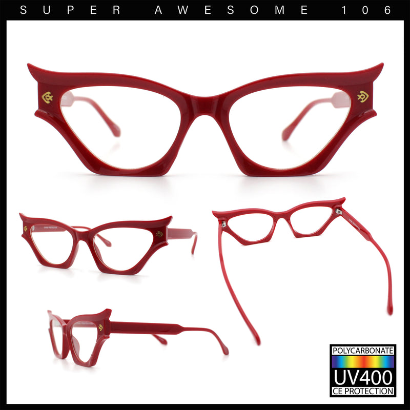 Womens Rich Golden Age Opulent Gothic Cat Eye Clear Lens Plastic Eyeglasses