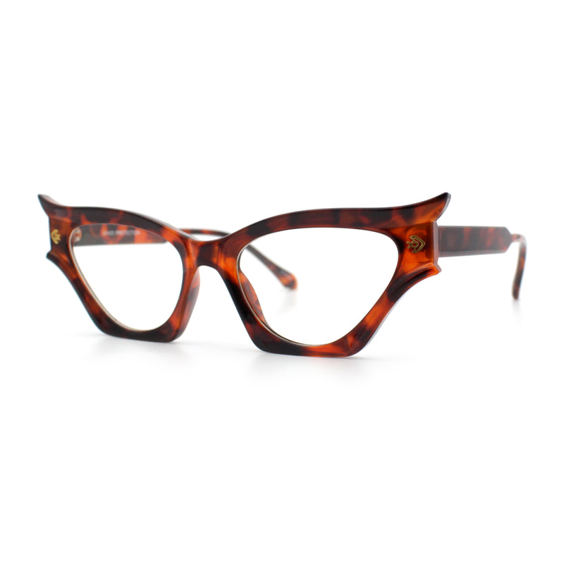 Womens Rich Golden Age Opulent Gothic Cat Eye Clear Lens Plastic Eyeglasses