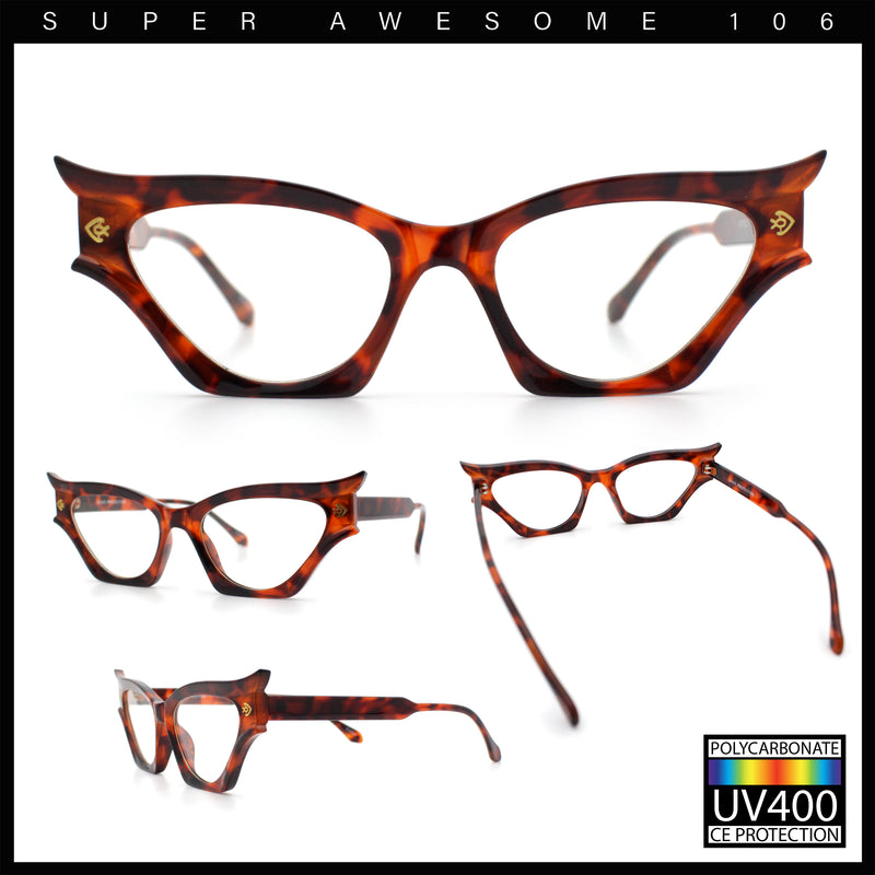 Womens Rich Golden Age Opulent Gothic Cat Eye Clear Lens Plastic Eyeglasses