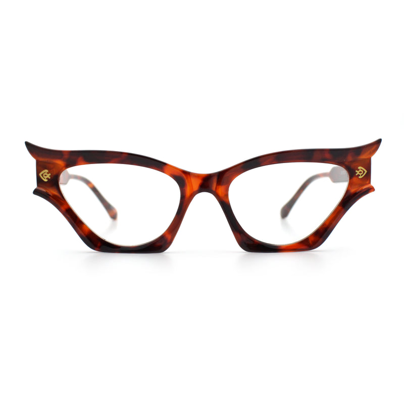 Womens Rich Golden Age Opulent Gothic Cat Eye Clear Lens Plastic Eyeglasses