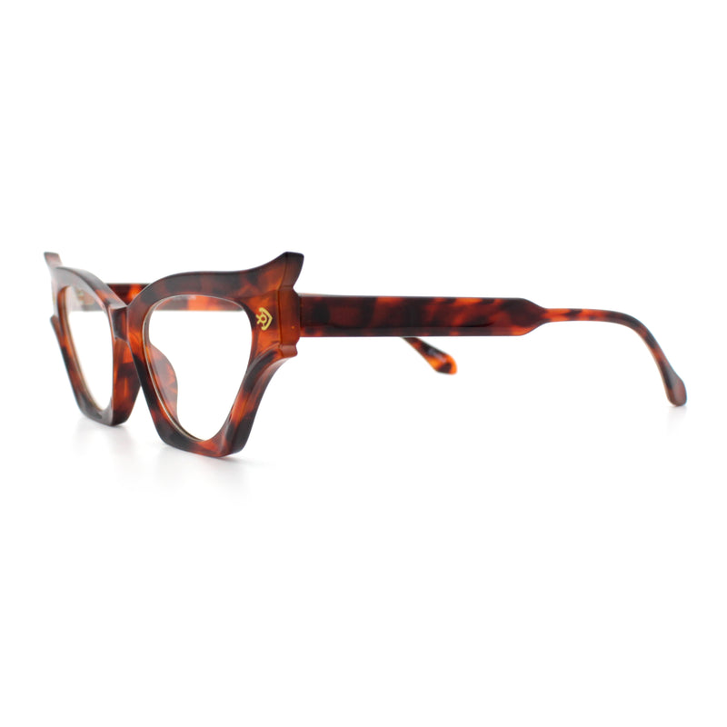 Womens Rich Golden Age Opulent Gothic Cat Eye Clear Lens Plastic Eyeglasses