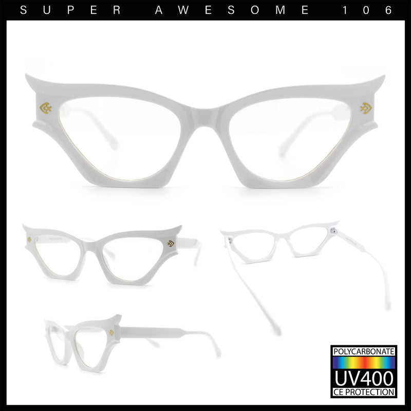 Womens Rich Golden Age Opulent Gothic Cat Eye Clear Lens Plastic Eyeglasses
