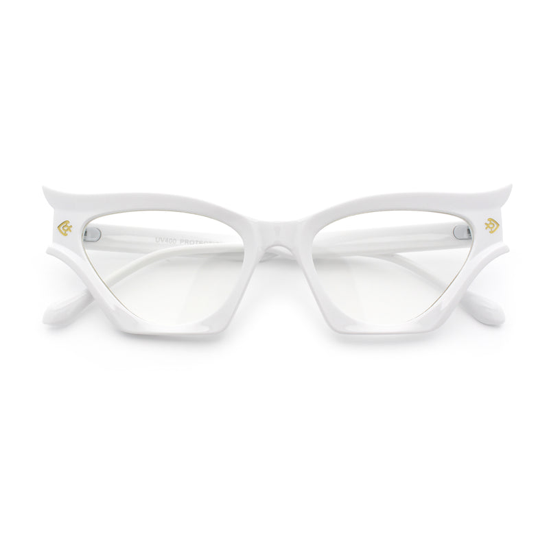 Womens Rich Golden Age Opulent Gothic Cat Eye Clear Lens Plastic Eyeglasses