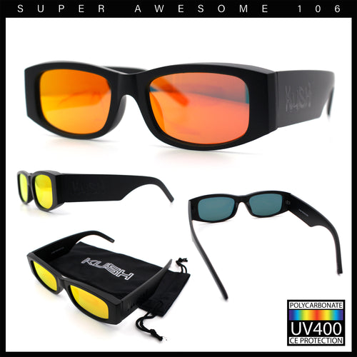Kush Graffiti Logo Mens Narrow Rectangle Thick Temple Gangster Sunglasses