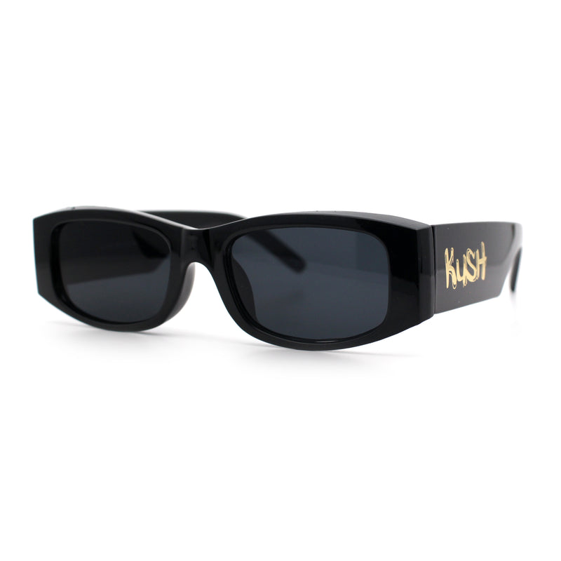 Kush Graffiti Logo Mens Narrow Rectangle Thick Temple Gangster Sunglasses