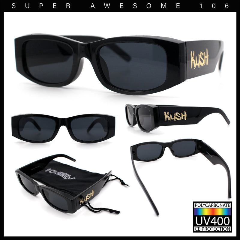 Kush Graffiti Logo Mens Narrow Rectangle Thick Temple Gangster Sunglasses