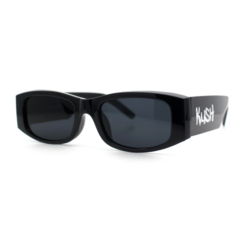 Kush Graffiti Logo Mens Narrow Rectangle Thick Temple Gangster Sunglasses
