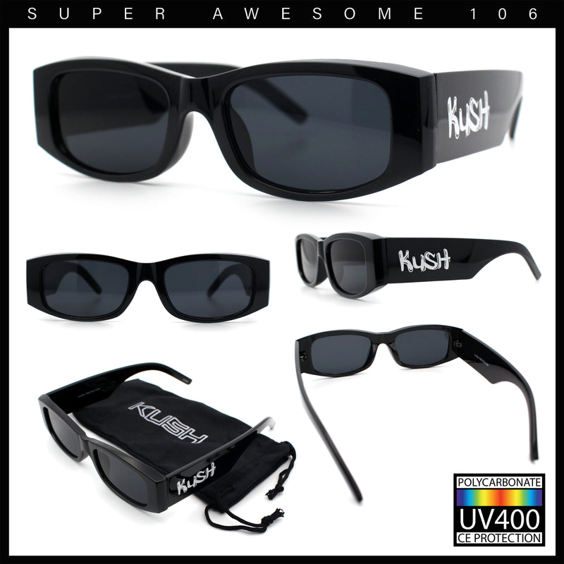 Kush Graffiti Logo Mens Narrow Rectangle Thick Temple Gangster Sunglasses