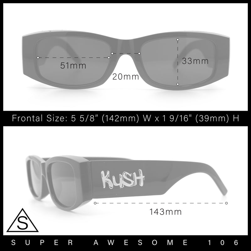 Kush Graffiti Logo Mens Narrow Rectangle Thick Temple Gangster Sunglasses