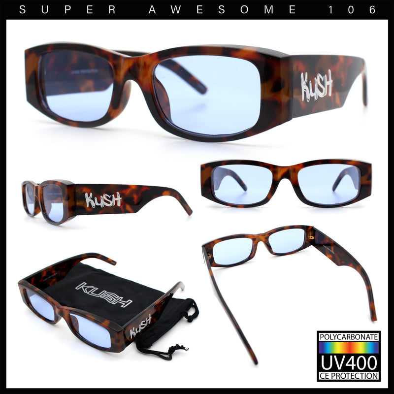 Kush Graffiti Logo Mens Narrow Rectangle Thick Temple Gangster Sunglasses