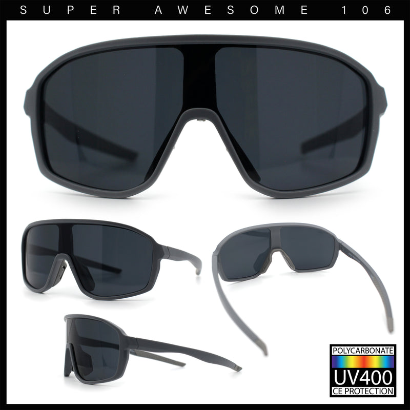 Mens Geometric Oversized Shield Sport Plastic Wrap Riding Sunglasses
