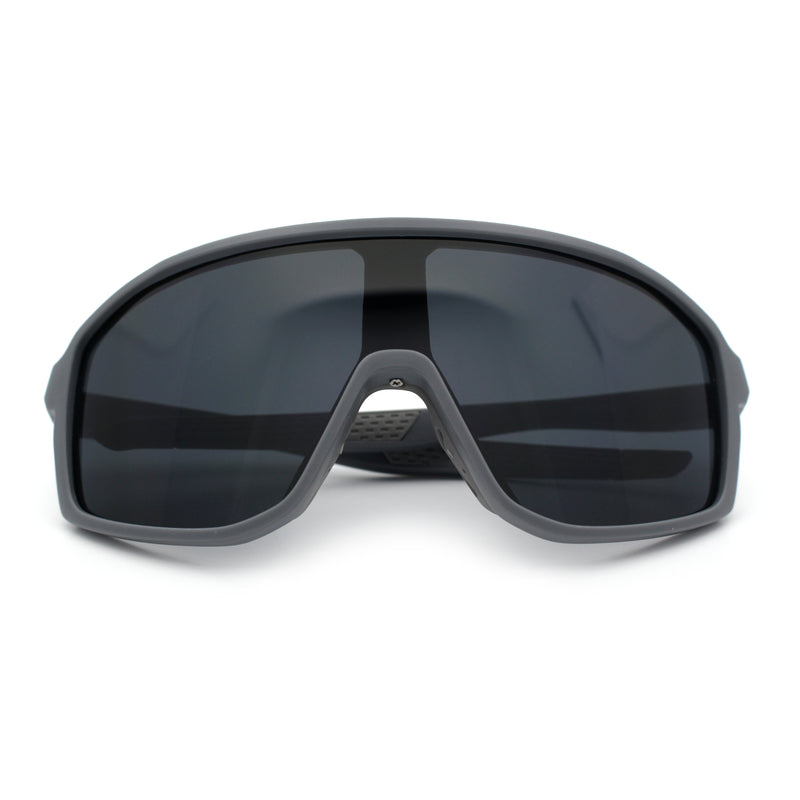 Mens Geometric Oversized Shield Sport Plastic Wrap Riding Sunglasses