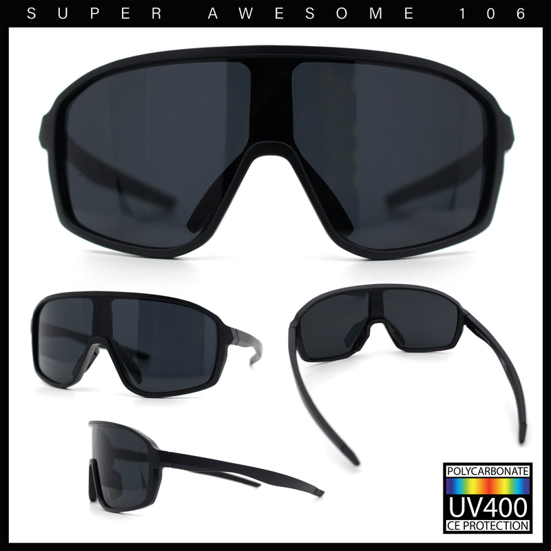 Mens Geometric Oversized Shield Sport Plastic Wrap Riding Sunglasses