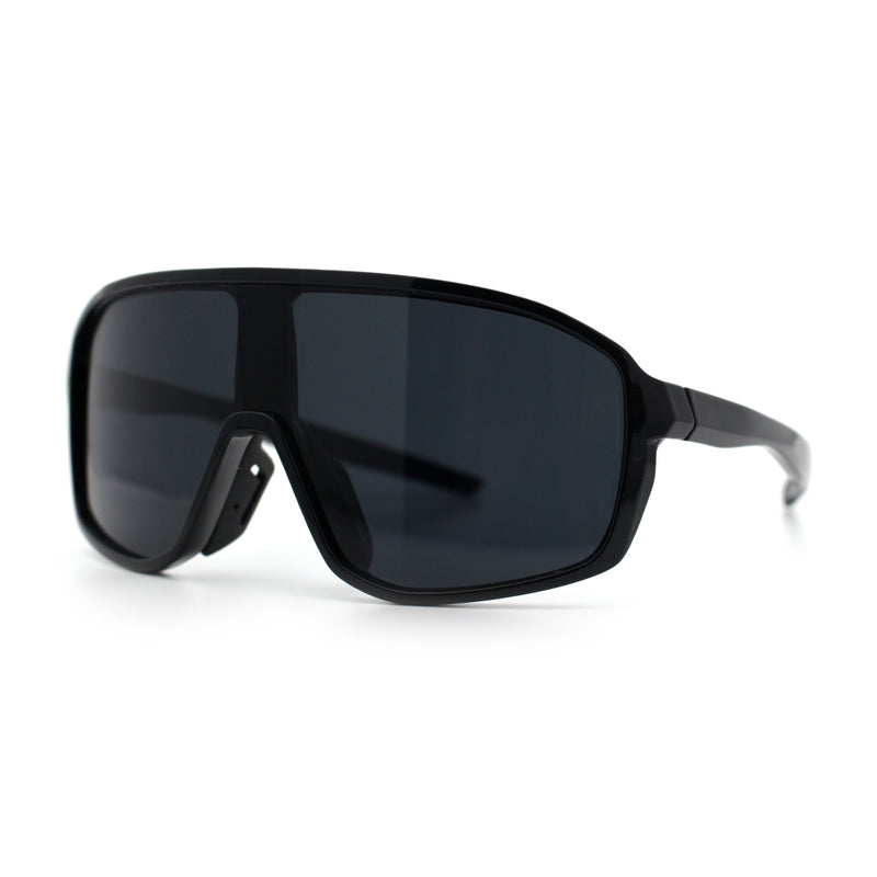 Mens Geometric Oversized Shield Sport Plastic Wrap Riding Sunglasses