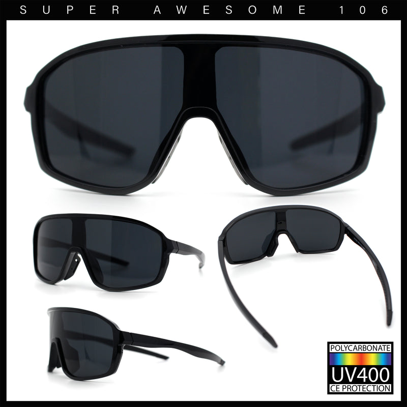 Mens Geometric Oversized Shield Sport Plastic Wrap Riding Sunglasses