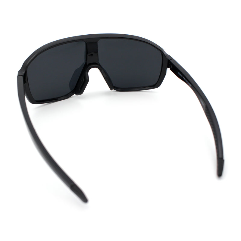 Mens Geometric Oversized Shield Sport Plastic Wrap Riding Sunglasses