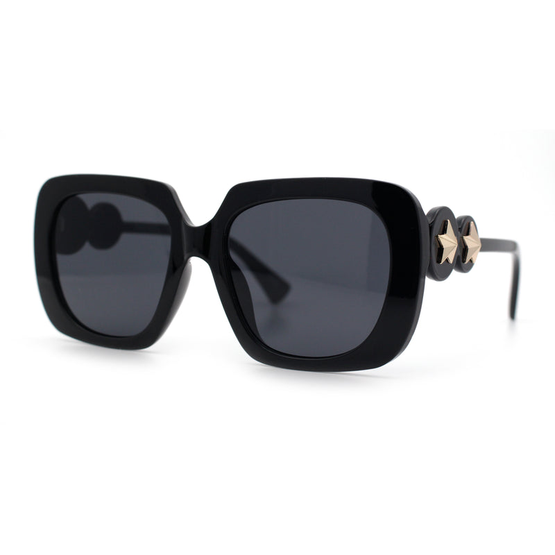 Womens Thick Rectangle Star Stud Jewel Trim Arm Diva Sunglasses