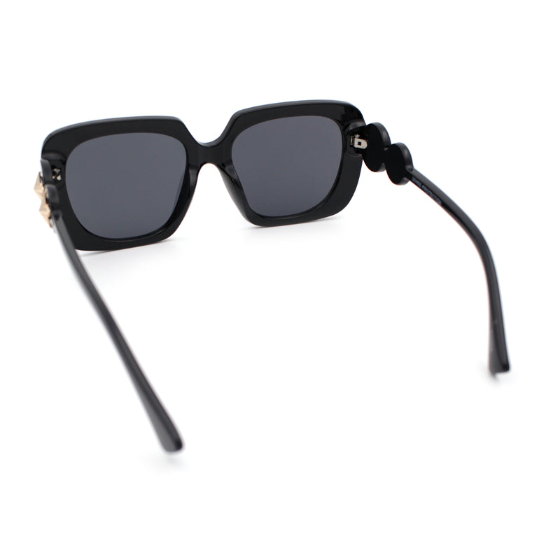 Womens Thick Rectangle Star Stud Jewel Trim Arm Diva Sunglasses