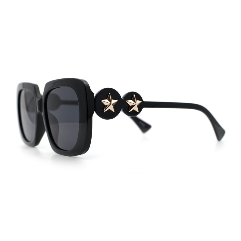 Womens Thick Rectangle Star Stud Jewel Trim Arm Diva Sunglasses