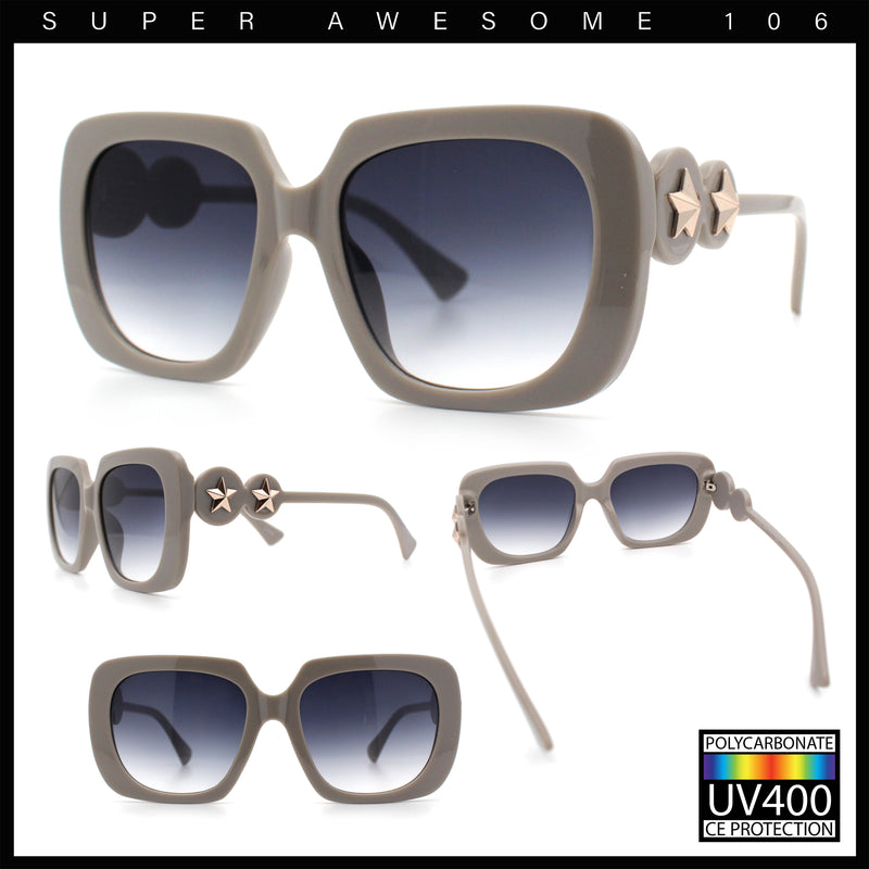 Womens Thick Rectangle Star Stud Jewel Trim Arm Diva Sunglasses