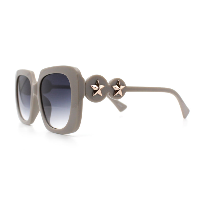 Womens Thick Rectangle Star Stud Jewel Trim Arm Diva Sunglasses