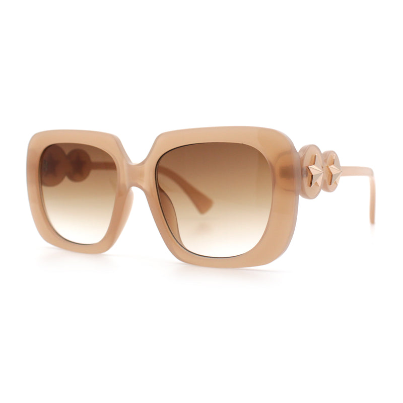 Womens Thick Rectangle Star Stud Jewel Trim Arm Diva Sunglasses