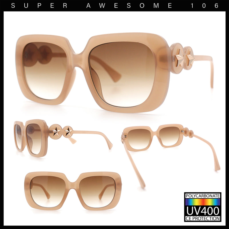 Womens Thick Rectangle Star Stud Jewel Trim Arm Diva Sunglasses