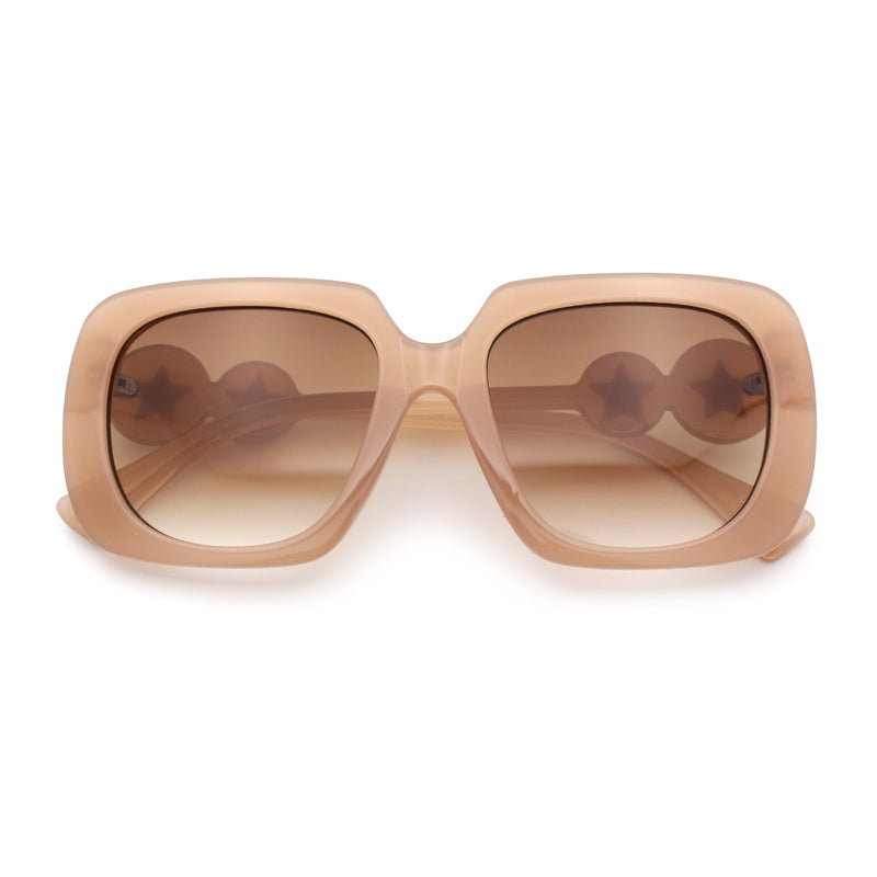 Womens Thick Rectangle Star Stud Jewel Trim Arm Diva Sunglasses