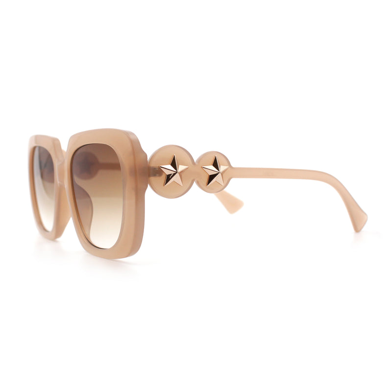 Womens Thick Rectangle Star Stud Jewel Trim Arm Diva Sunglasses