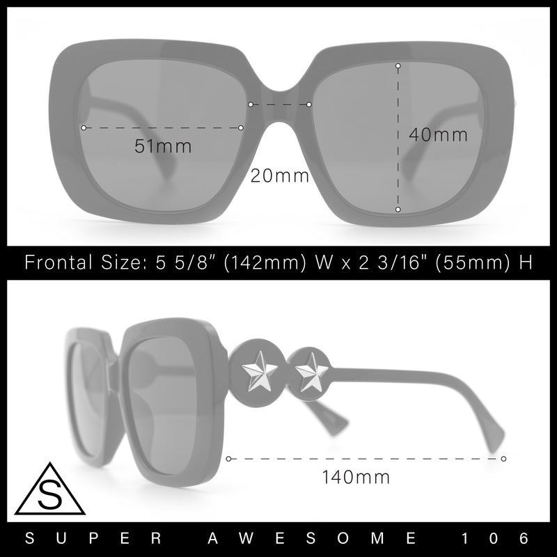 Womens Thick Rectangle Star Stud Jewel Trim Arm Diva Sunglasses