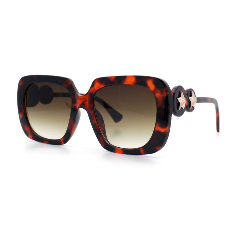 Womens Thick Rectangle Star Stud Jewel Trim Arm Diva Sunglasses