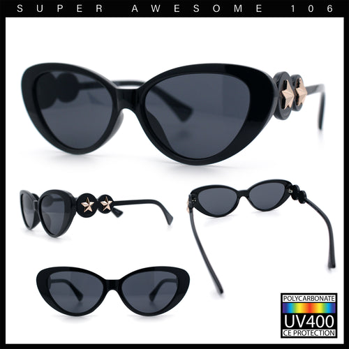 Womens Star Stud Jewel Trim Arm Mod Cat Eye Plastic Fashion Diva Sunglasses