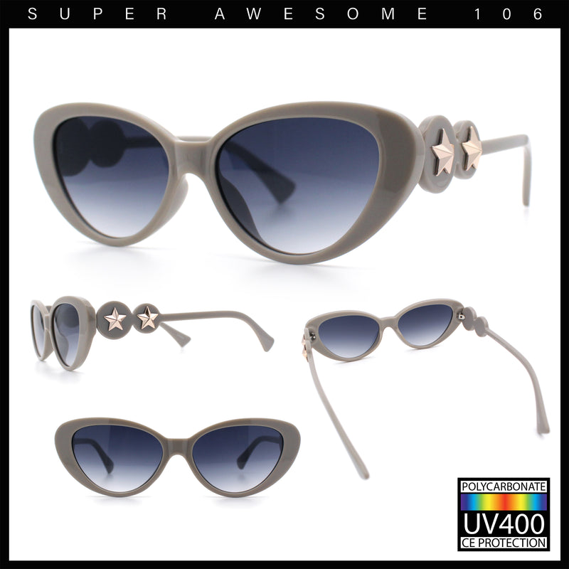 Womens Star Stud Jewel Trim Arm Mod Cat Eye Plastic Fashion Diva Sunglasses