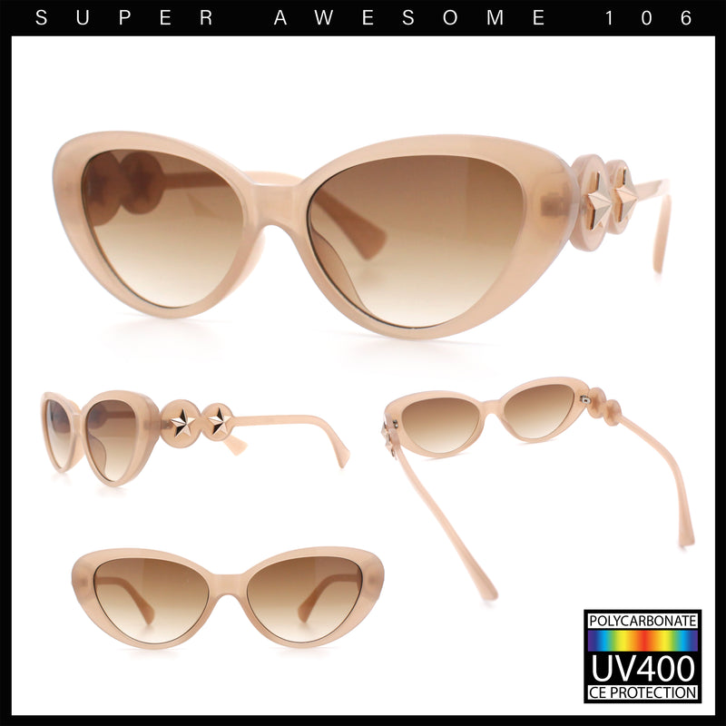 Womens Star Stud Jewel Trim Arm Mod Cat Eye Plastic Fashion Diva Sunglasses