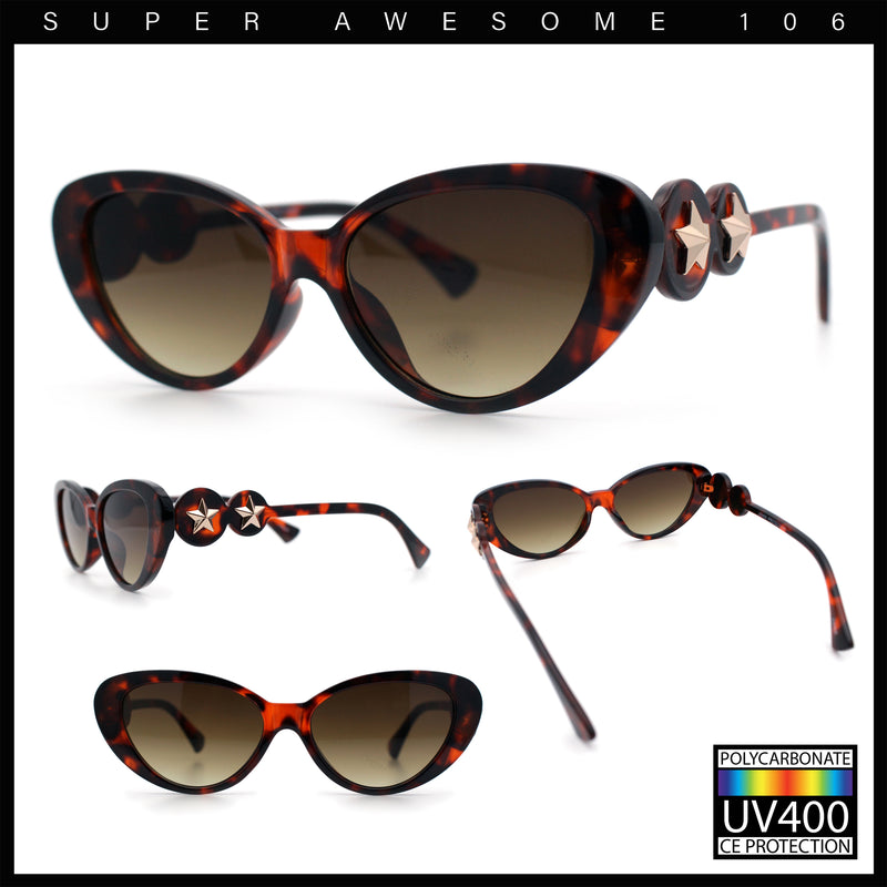 Womens Star Stud Jewel Trim Arm Mod Cat Eye Plastic Fashion Diva Sunglasses