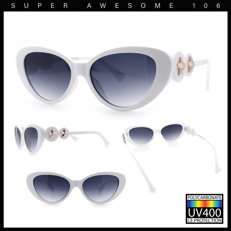 Womens Star Stud Jewel Trim Arm Mod Cat Eye Plastic Fashion Diva Sunglasses
