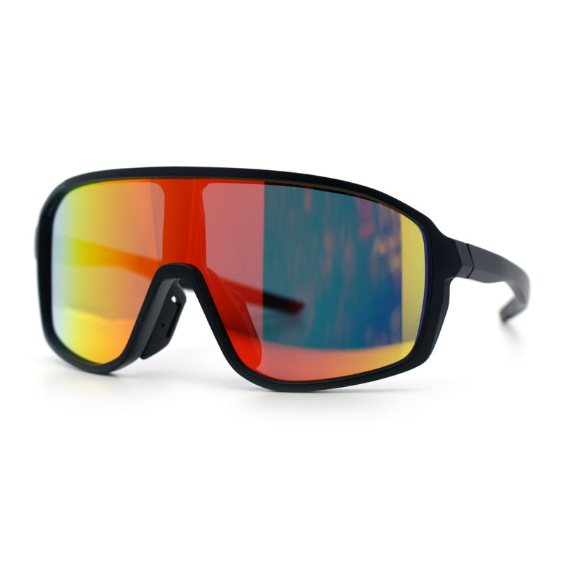 Mens Oversized Shield Color Mirror Sport Wrap Plastic MTB Rectangle Sunglasses