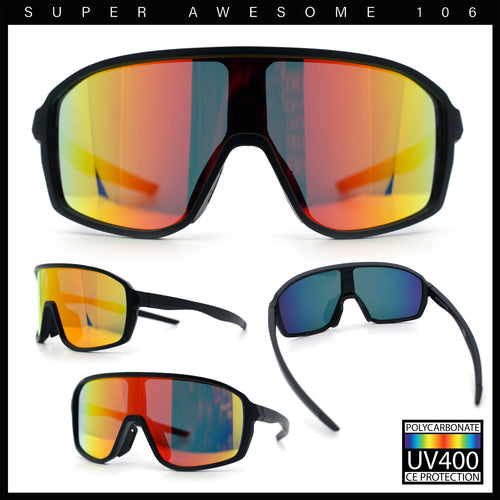 Mens Oversized Shield Color Mirror Sport Wrap Plastic MTB Rectangle Sunglasses