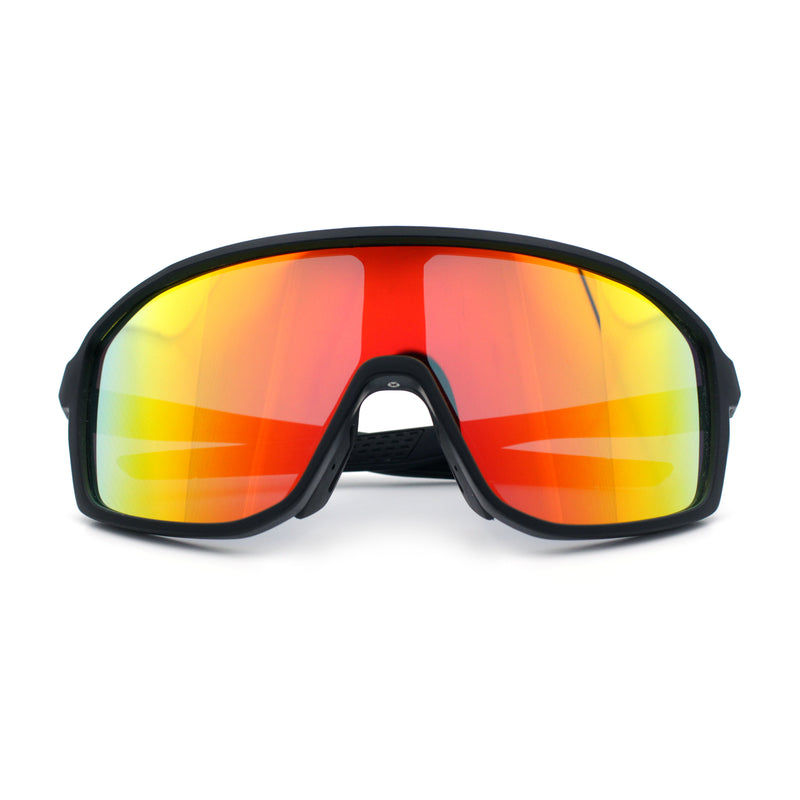 Mens Oversized Shield Color Mirror Sport Wrap Plastic MTB Rectangle Sunglasses
