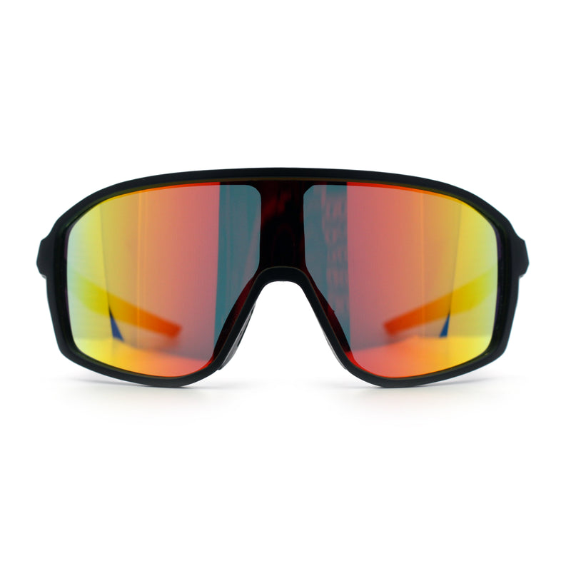 Mens Oversized Shield Color Mirror Sport Wrap Plastic MTB Rectangle Sunglasses