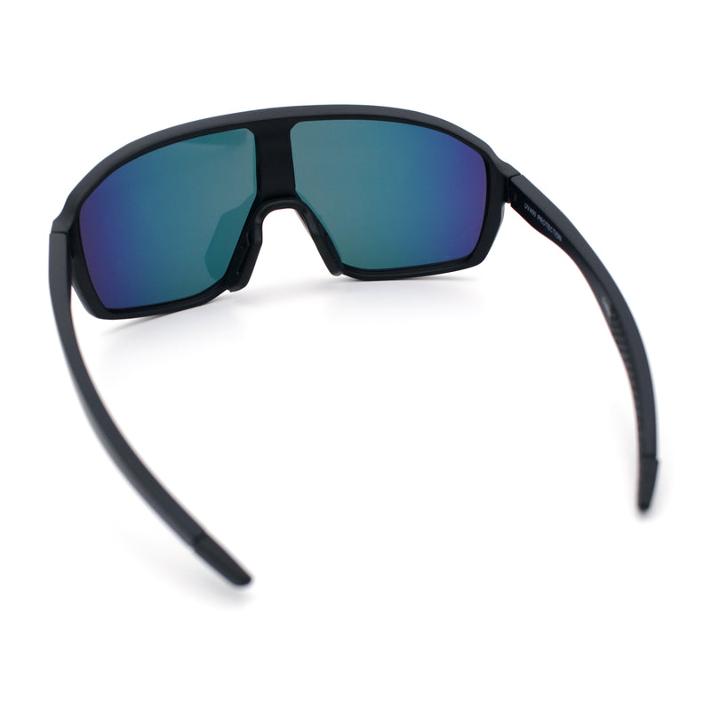 Mens Oversized Shield Color Mirror Sport Wrap Plastic MTB Rectangle Sunglasses