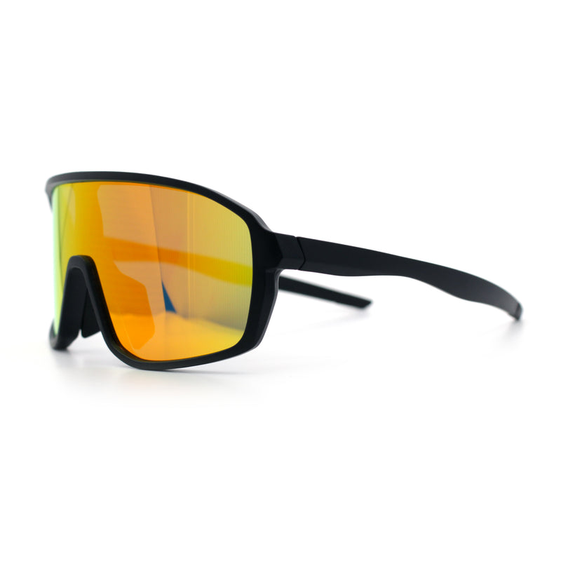 Mens Oversized Shield Color Mirror Sport Wrap Plastic MTB Rectangle Sunglasses