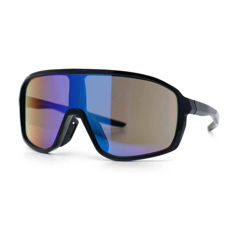 Mens Oversized Shield Color Mirror Sport Wrap Plastic MTB Rectangle Sunglasses
