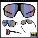 Mens Oversized Shield Color Mirror Sport Wrap Plastic MTB Rectangle Sunglasses