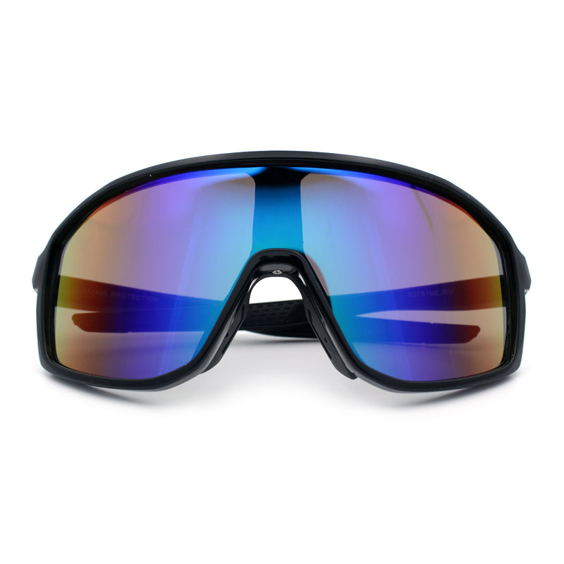Mens Oversized Shield Color Mirror Sport Wrap Plastic MTB Rectangle Sunglasses