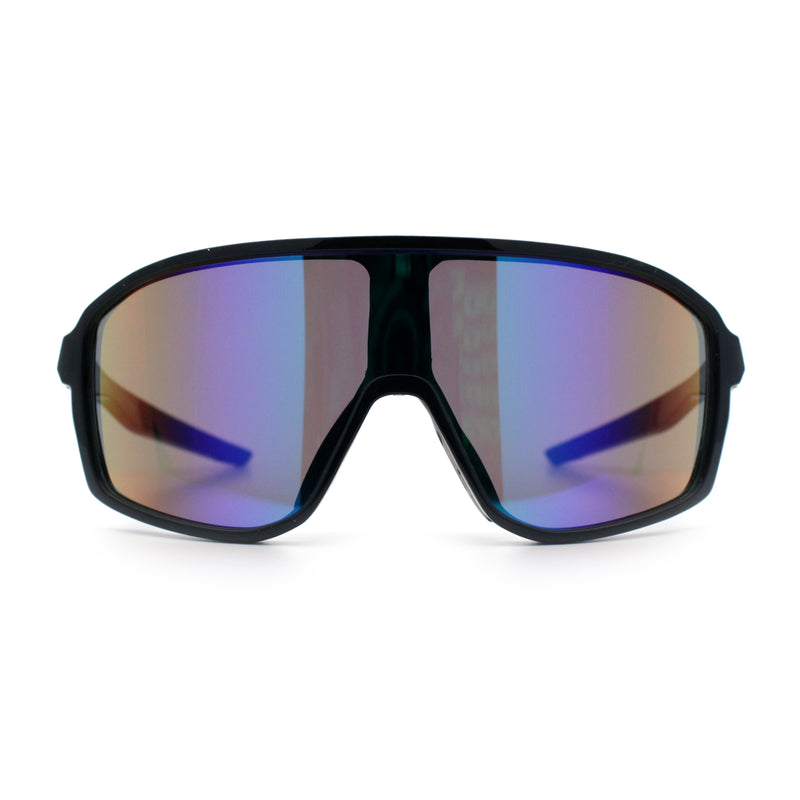 Mens Oversized Shield Color Mirror Sport Wrap Plastic MTB Rectangle Sunglasses